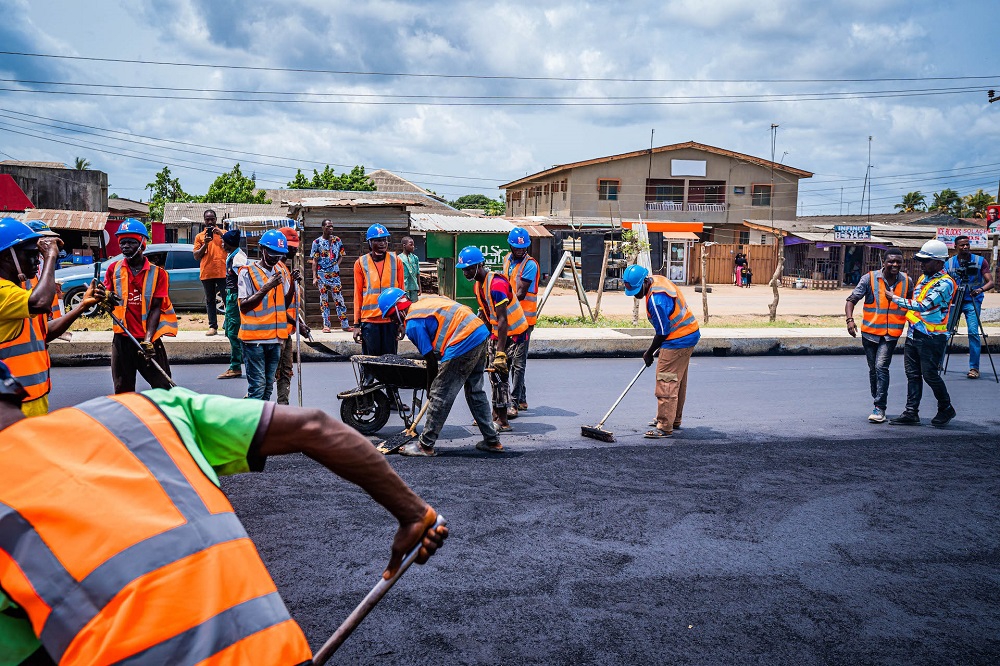 Personnel of CGC Nigeria Ltd at work during an inspection tour of the Ongoing Expansion and Rehabilitation of the Lagos - Badagry Expressway in Lagos State by the Hon. Minister of Works and Housing, Mr Babatunde Fashola,SAN on Saturday, 8th April 2023
