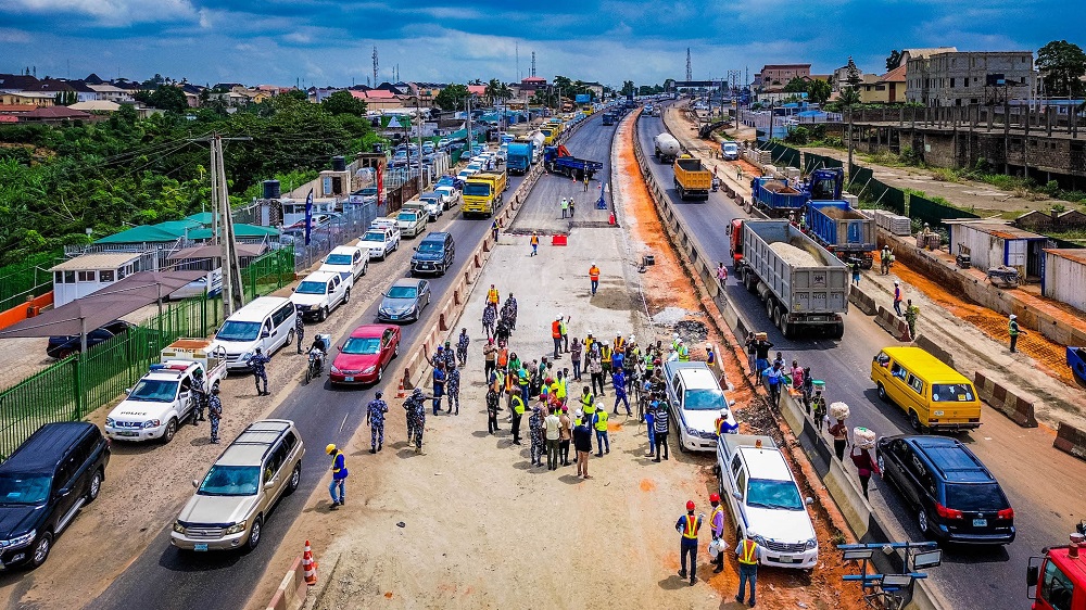 A view of the ongoing Reconstruction,Rehabilitation and Expansion  of Lagos - Ibadan  Expressway, Section I in Lagos State during an inspection tour by the Hon.Minister of Works and Housing, Mr Babatunde Fashola,SAN on Saturday, 8th April 2023