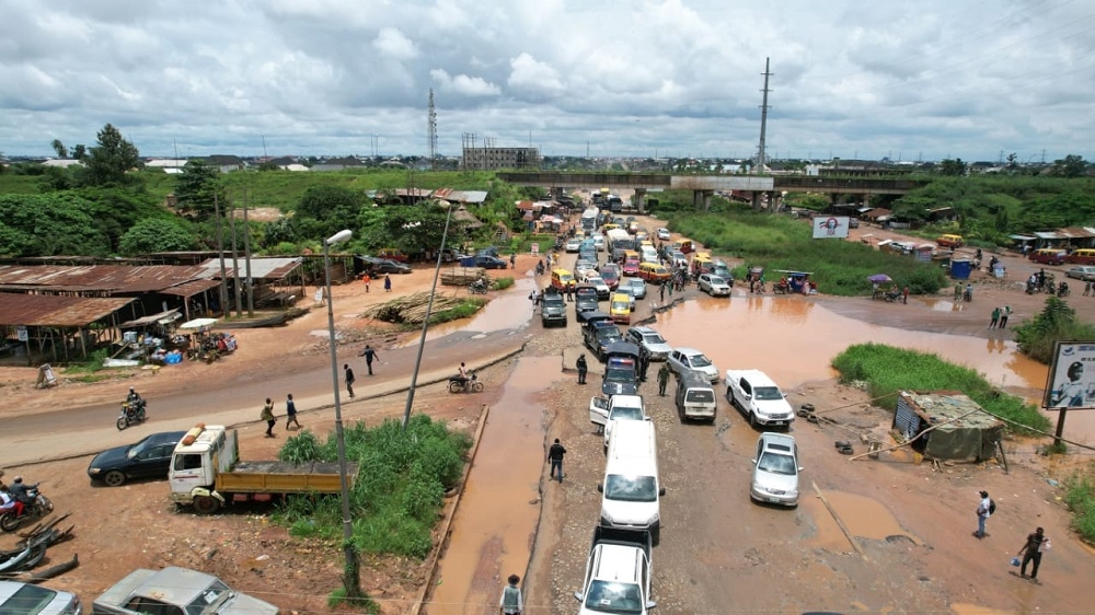 Aerial Drone Shot of the Reconstruction of Benin – Sapele – Warri Road in Edo/Delta States