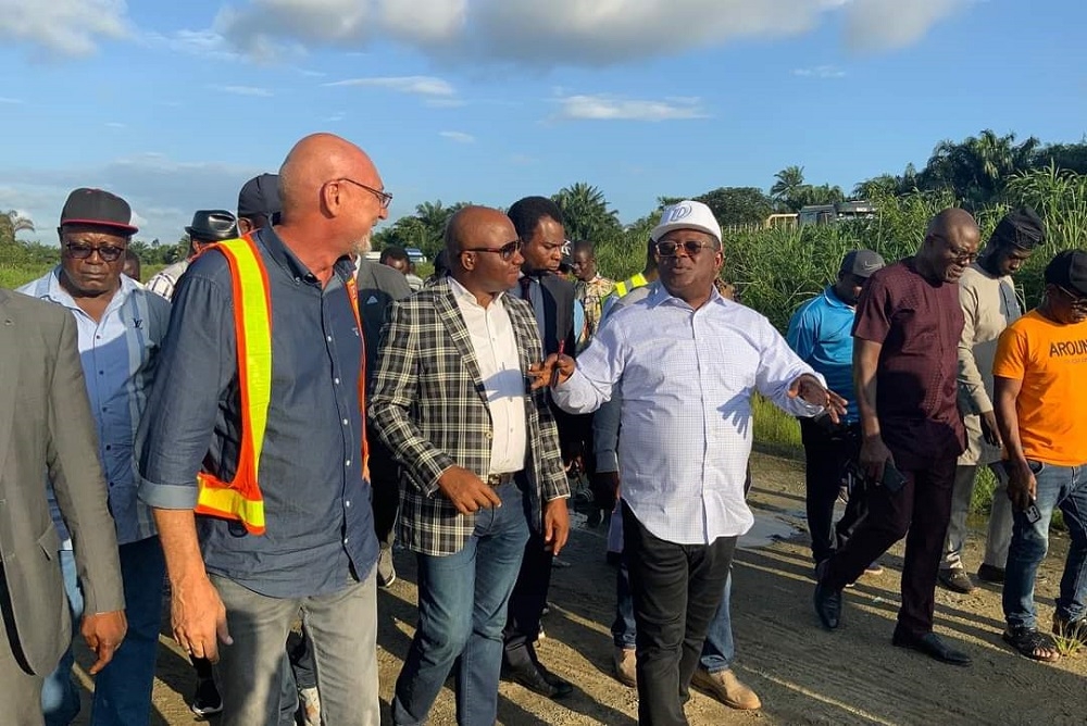 #Renewedhope…. R-L Director Highway South South, Engr C.A Ogbuagu, The Honourable Minister, Federal Ministry of Works, H.E. Sen (Engr) David Nweze Umahi, CON during the inspection of the Reconstruction of Abak–Ekparakwa–Ete–Ikot Abasi Road in Akwa Ibom State on the 20th September, 2023
